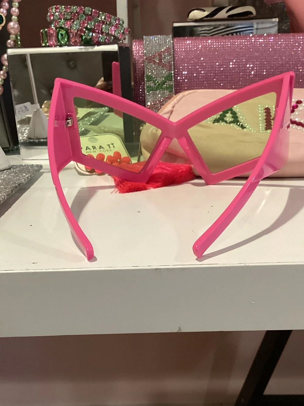 Hot Pink Geometric Statement Sunglasses with Mirrored Lenses